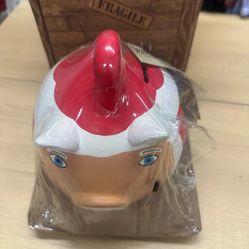 Pigmentations Bisque Piggy Bank With Pizzaz Hand Painted Vintage NIB